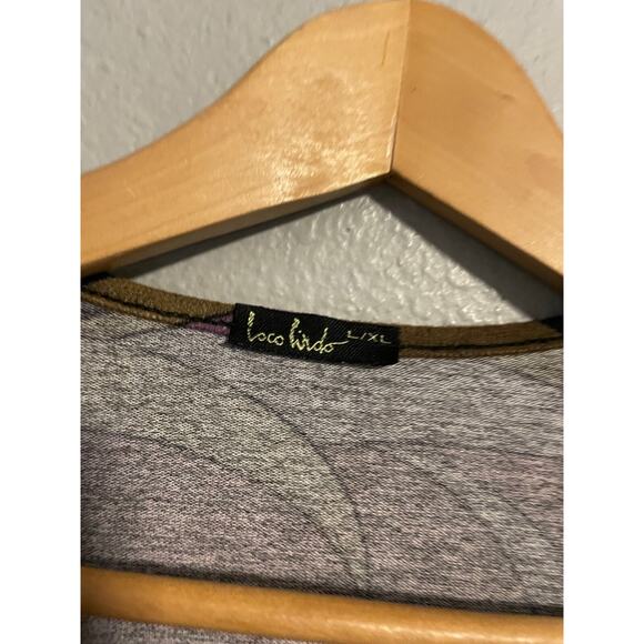 Loco Lindo Womens Tunic L/XL Purple Geometric Faux Wrap Stretch Asymmetric Boho - Picture 2 of 8